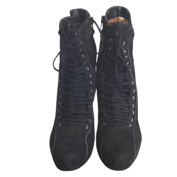 Vintage 90's Y2K Black Suede Platform Lace Up Boots Goth Witchcore Sexy - Picture 3 of 16